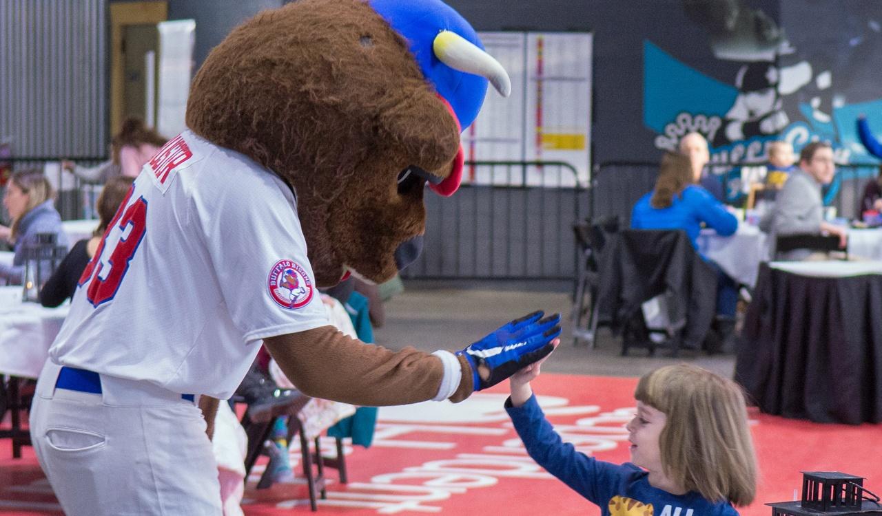 High five with Buster Bison