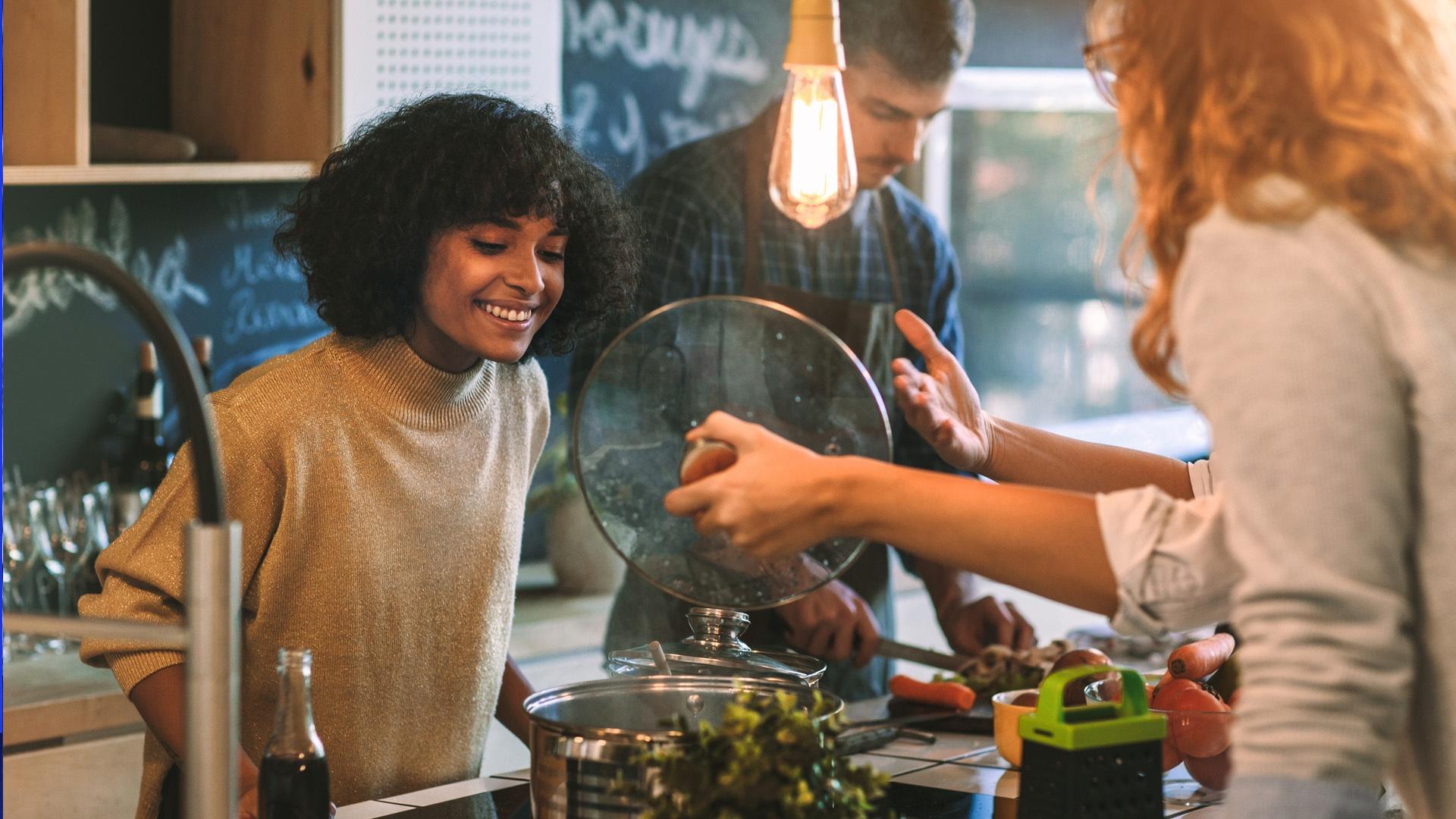 cooking in a kitchen