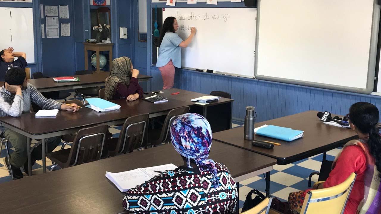 classroom with adult English learners