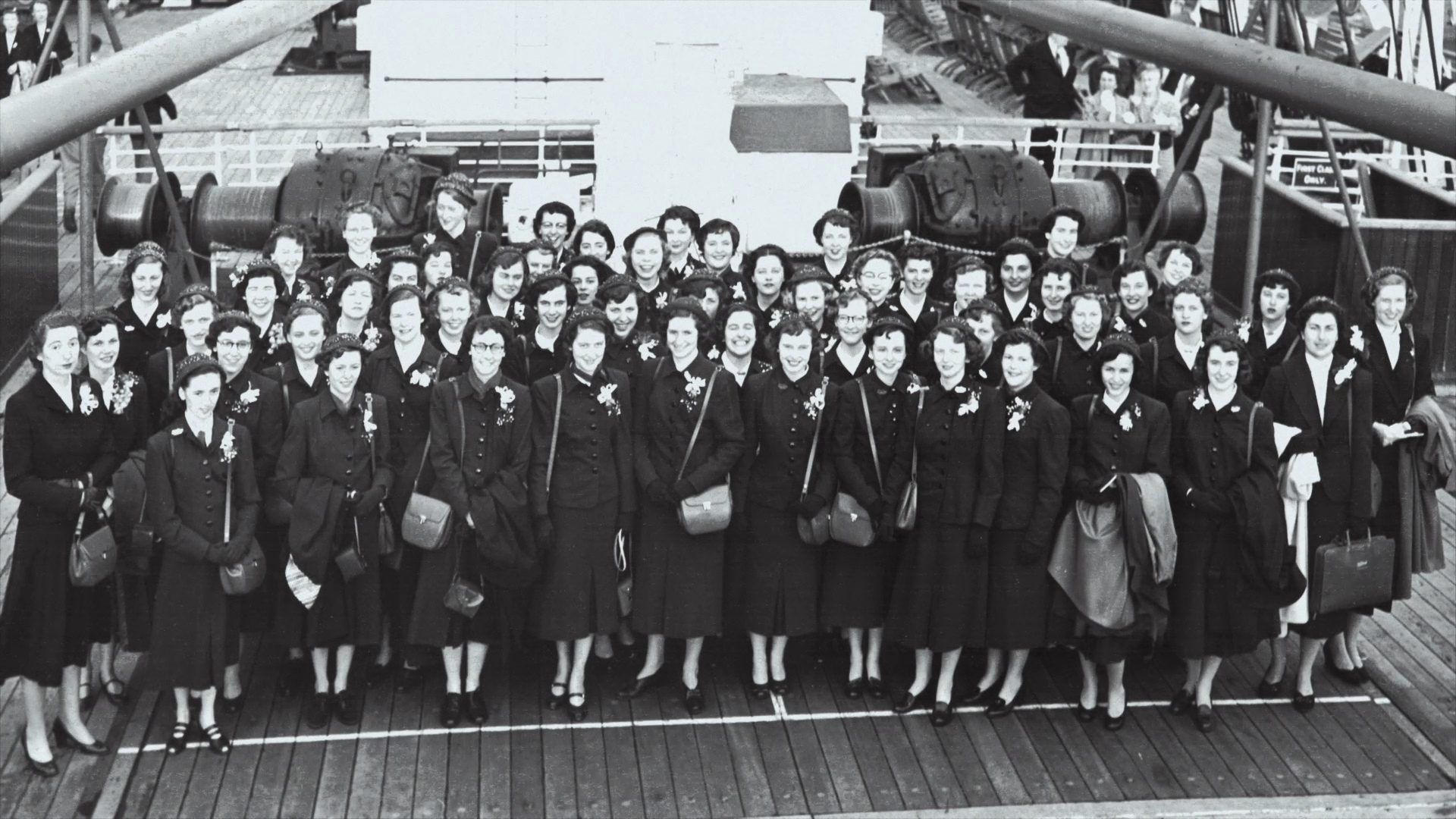 The "Coronation Girls" aboard the ship that took them to England.