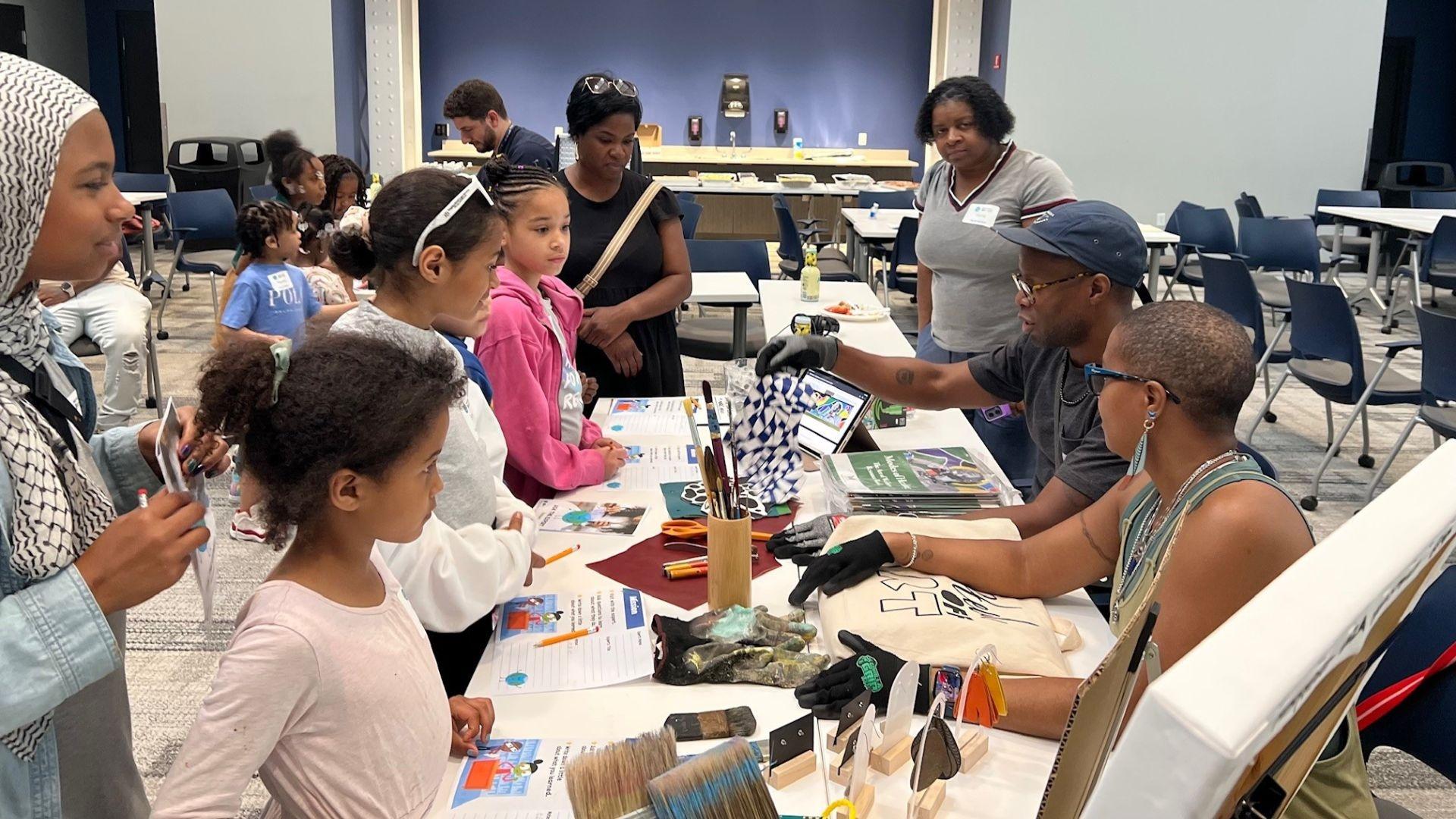 Children learning about art