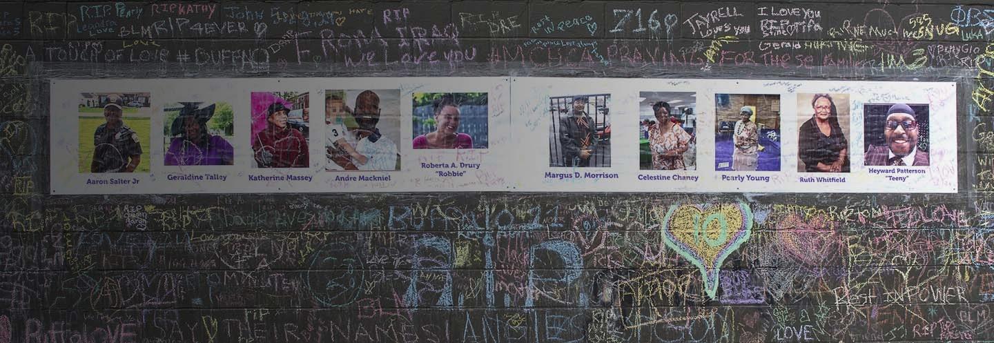 A memorial with photos of the May 14 victims and heartfelt messages