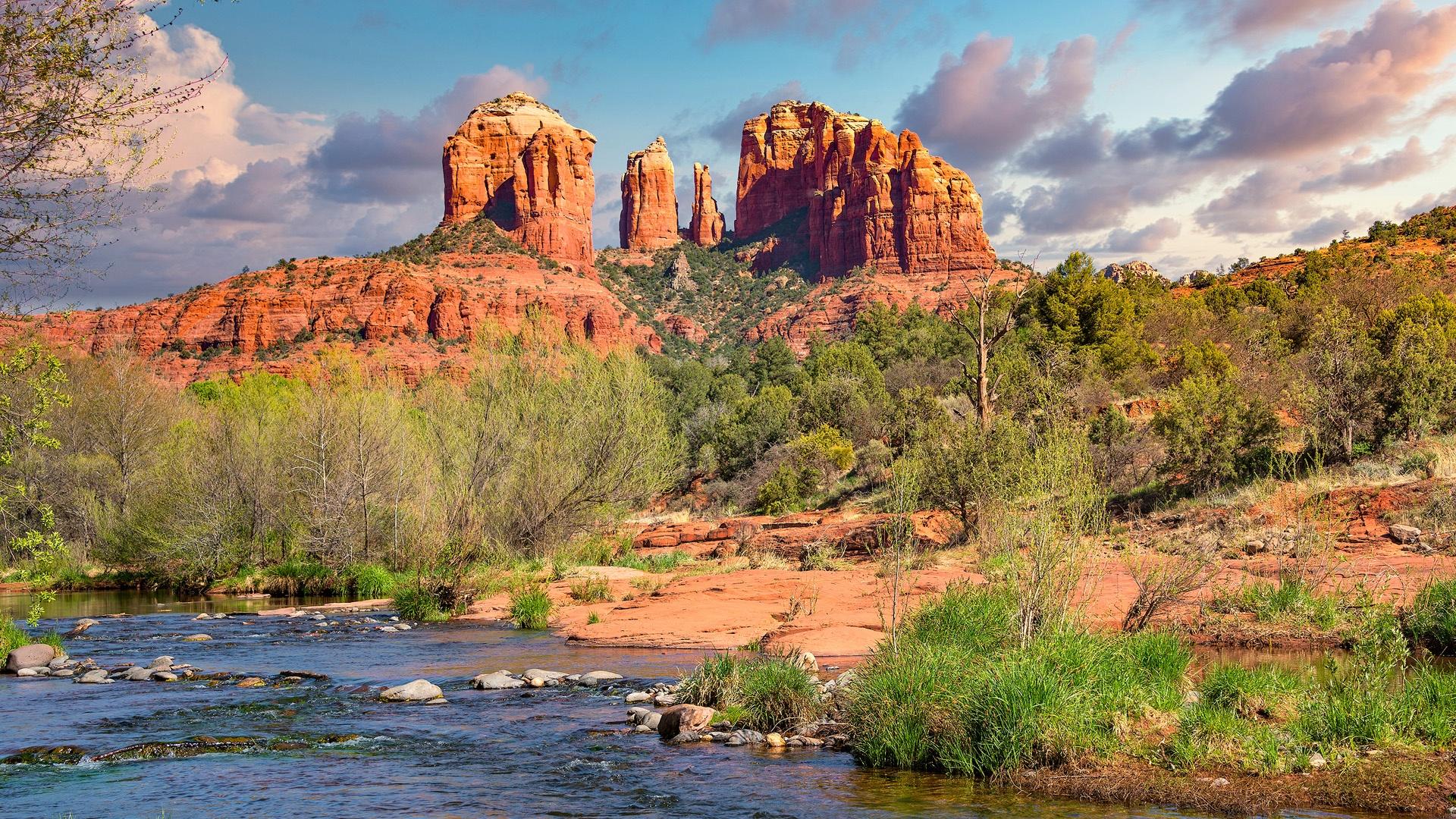 Cathedral Rock In Sedona Arizona Viewed From Red Rock Crossing Along Oak Creek Canyon