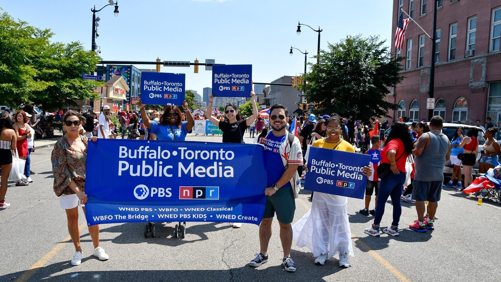 Buffalo Toronot Public Media marching in the Hispanic Day Parade