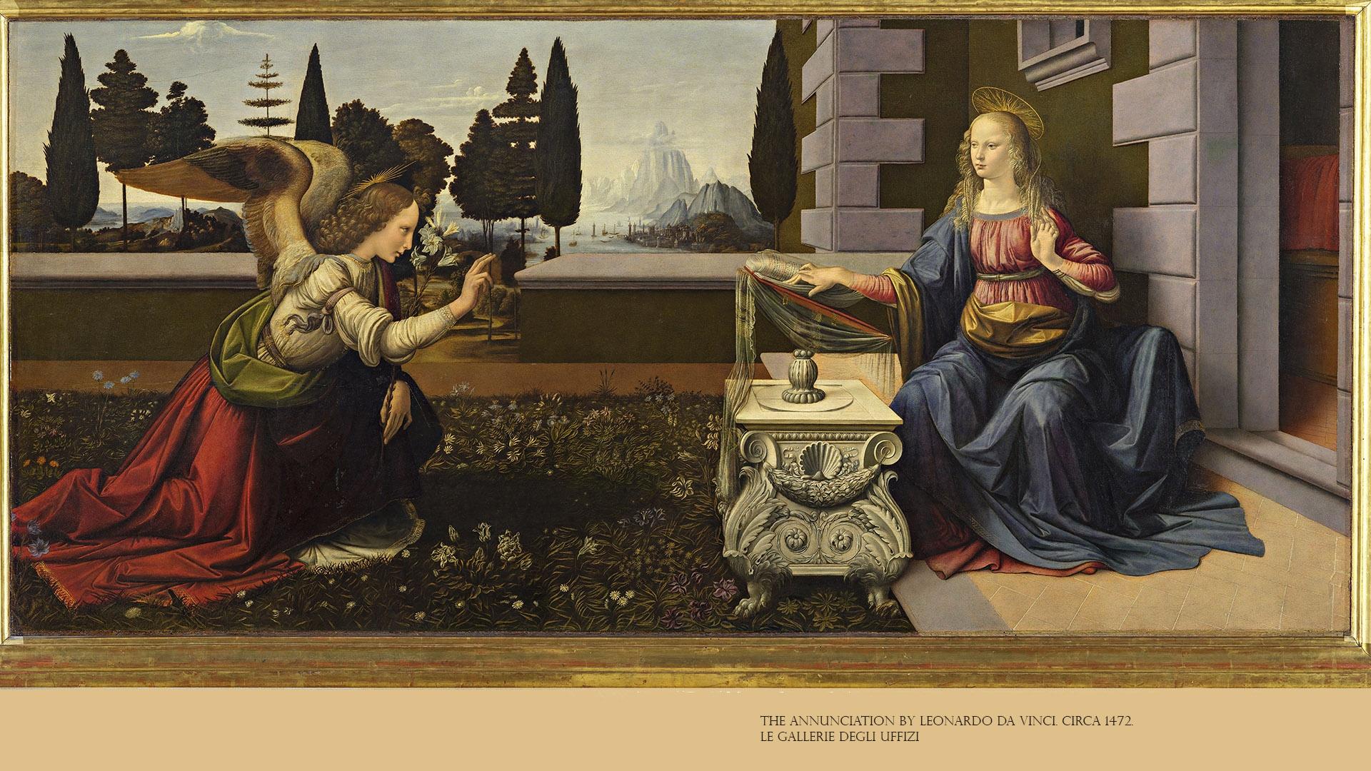 The Annunciation by Leonardo da Vinci, circa 1472.