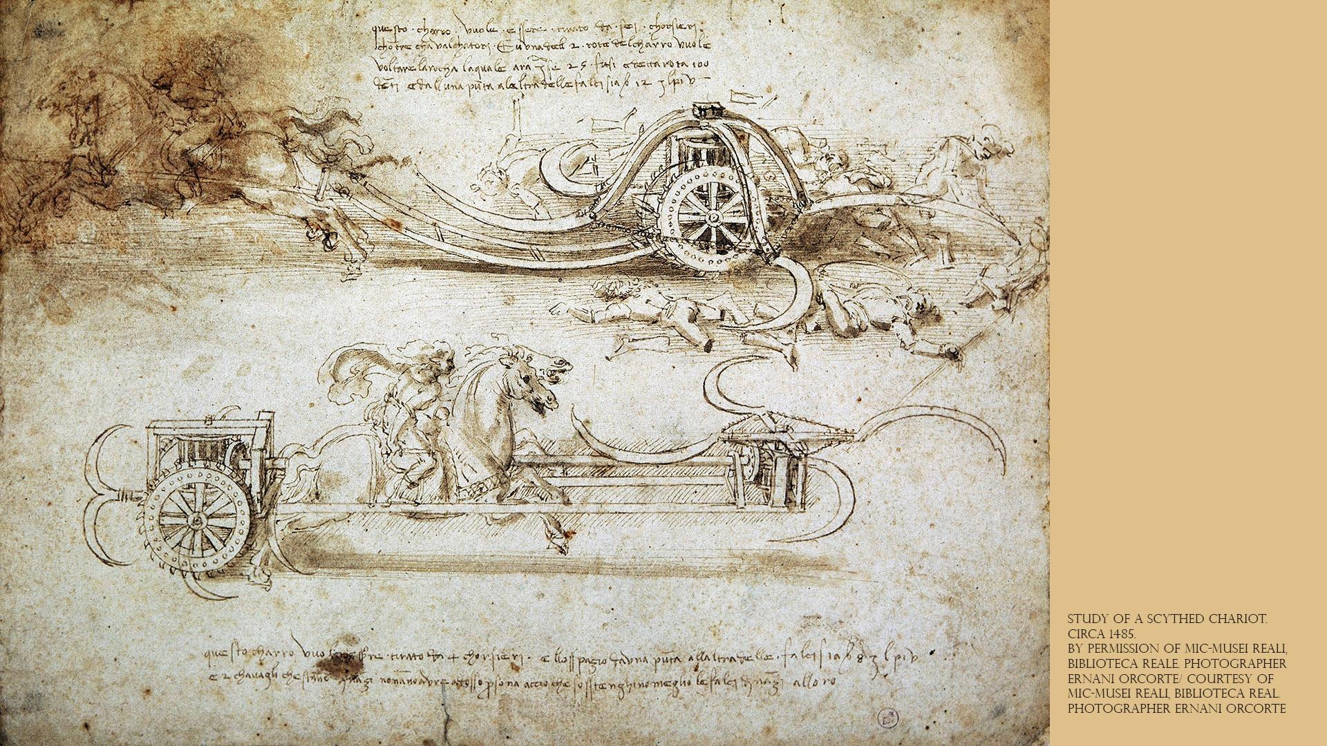 Study of a scythed chariot, circa 1485