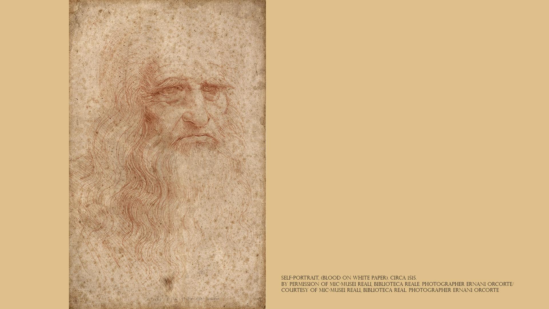 Leonardo da Vinci self portrait, made with blood on white paper, circa 1515.