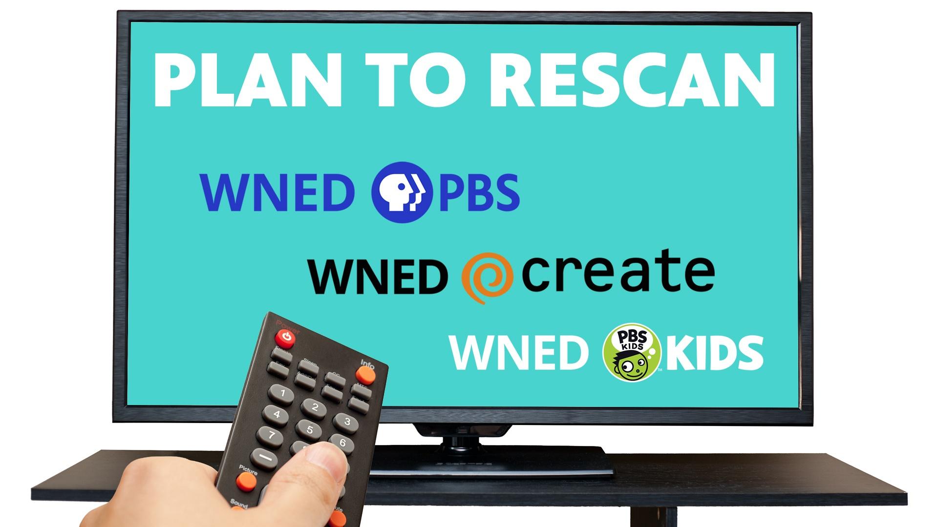 television with "Plan to Rescan" message