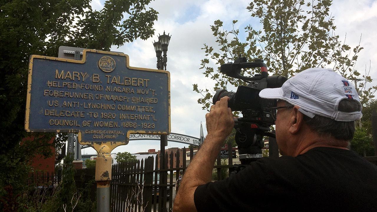 WNED PBS crew shoots at the Mary Talbert historic marker