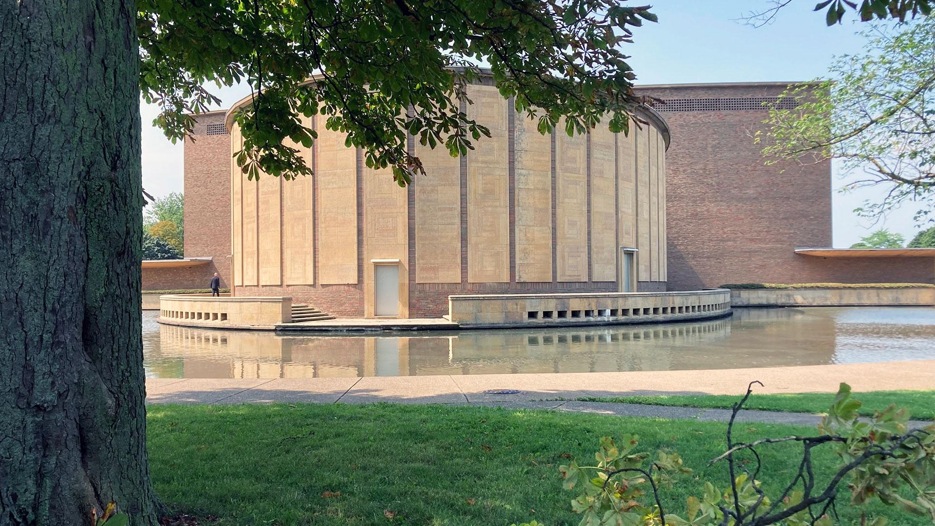 exterior of Kleinhans Music Hall and reflecting pool