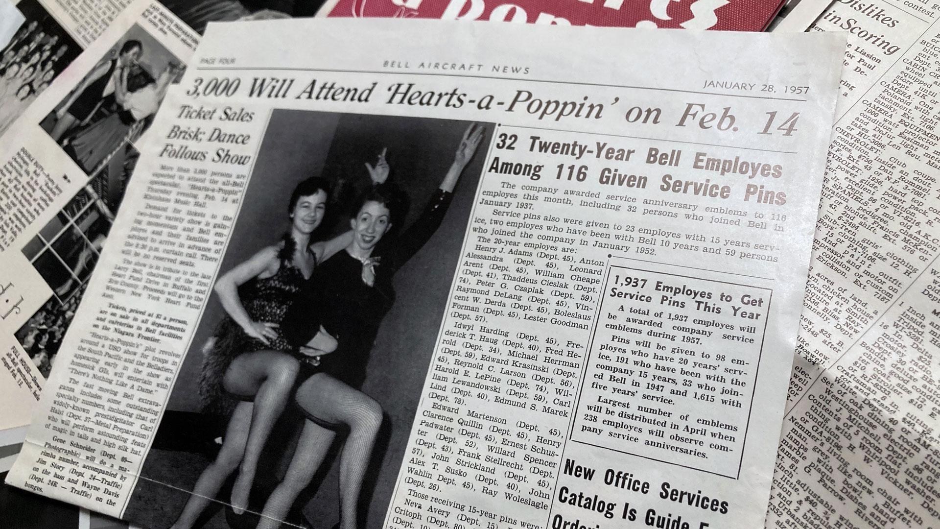 newspaper clipping of "Hearts-a-Poppin" show at Kleinhans