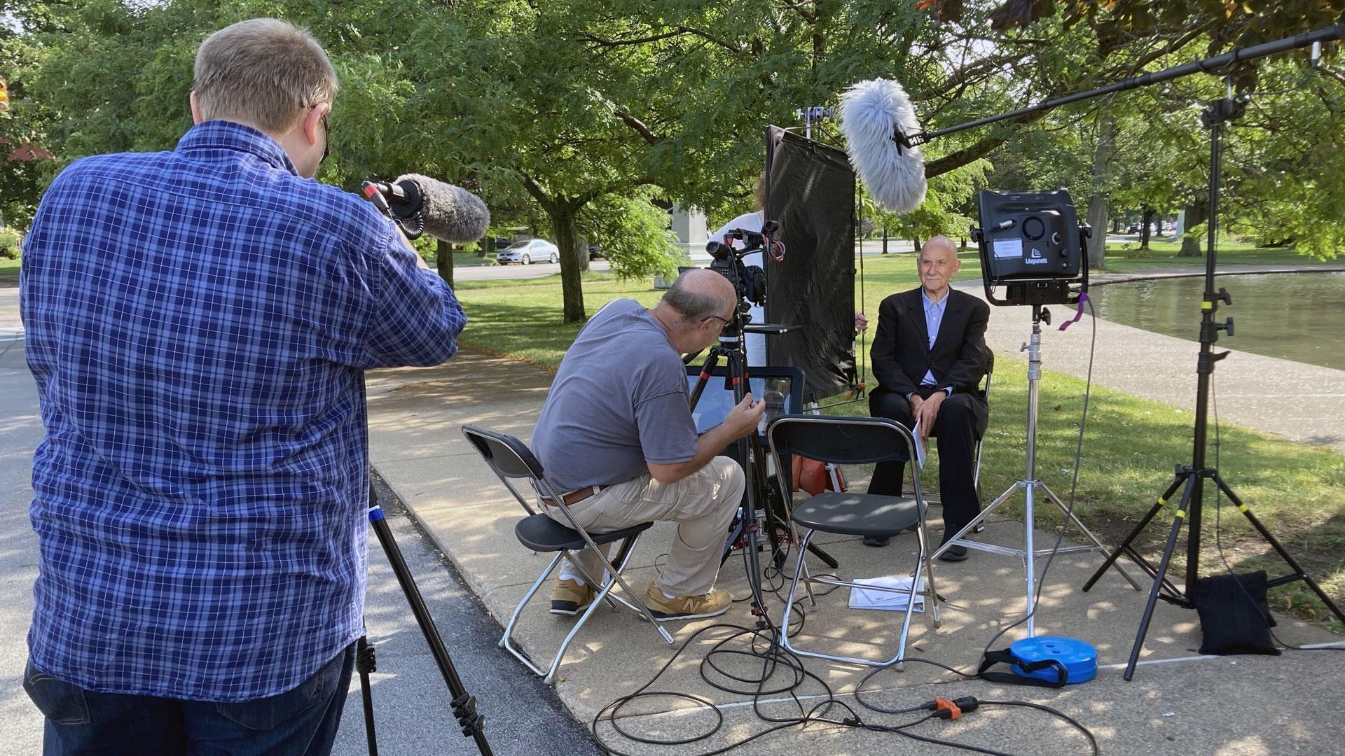 TV crew set up for interview