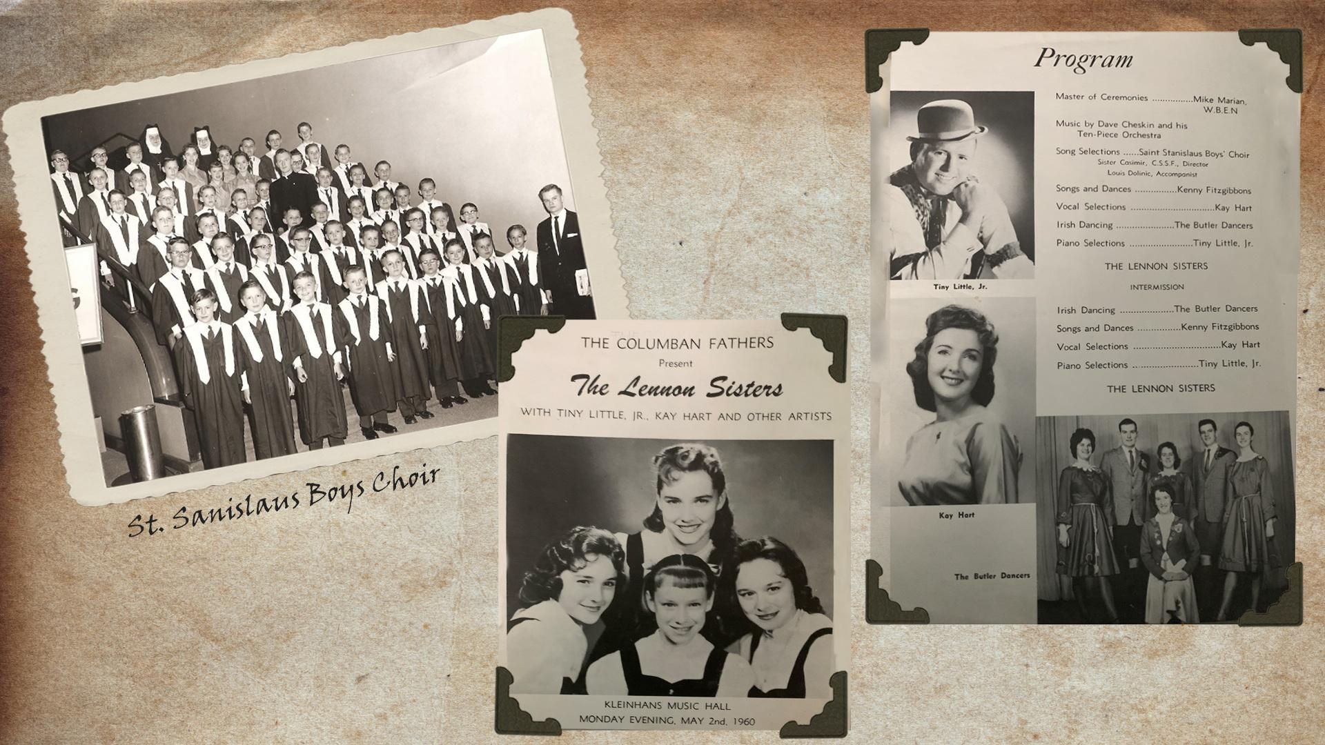 Memorabilia from St. Stanislaus Boys Choir and the Lennon Sister from 1960 performance at Kleinhans Music Hall