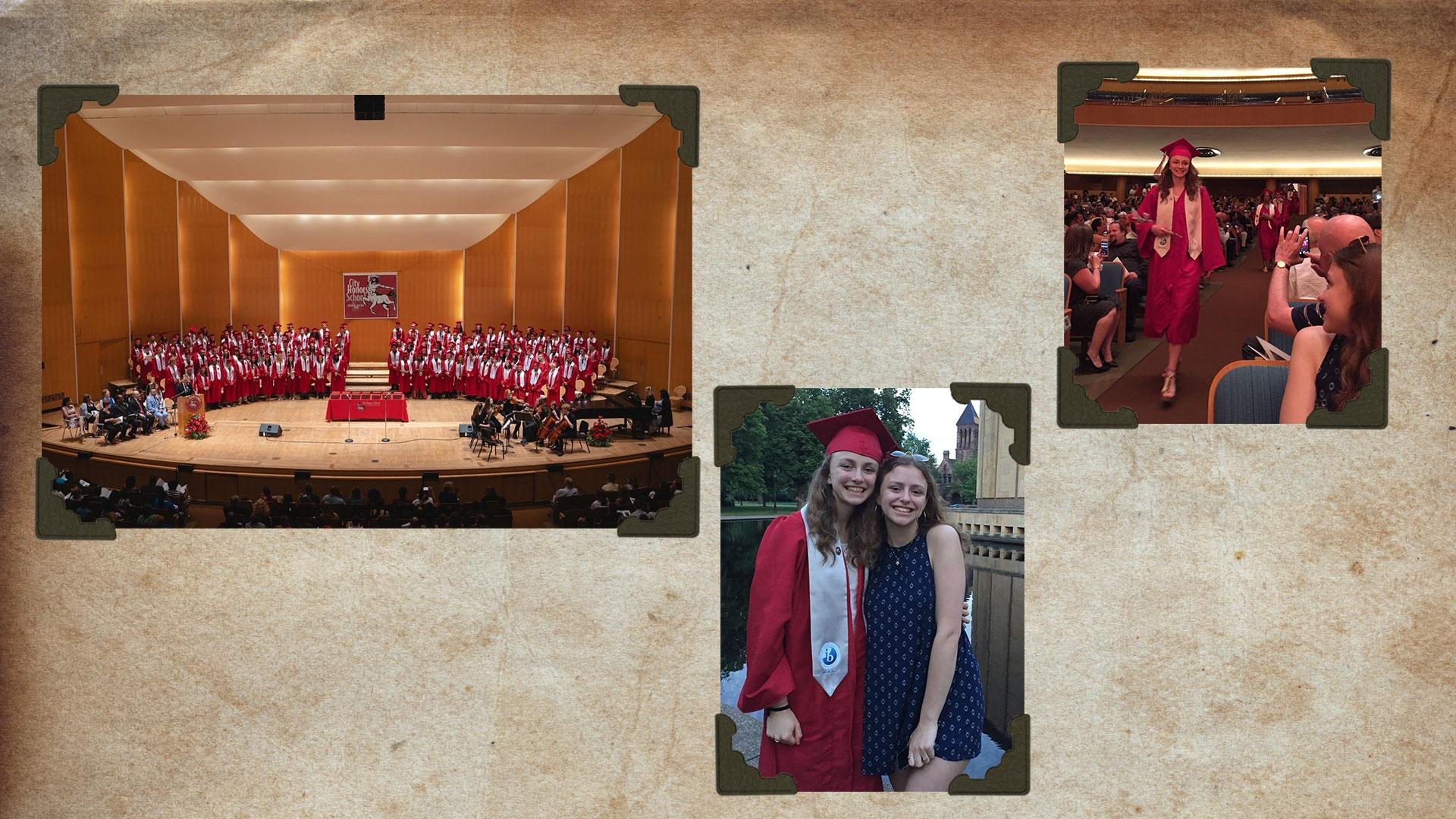 scrapbook with photos of Elisa's City Honors graduation at Kleinhans Music Hall
