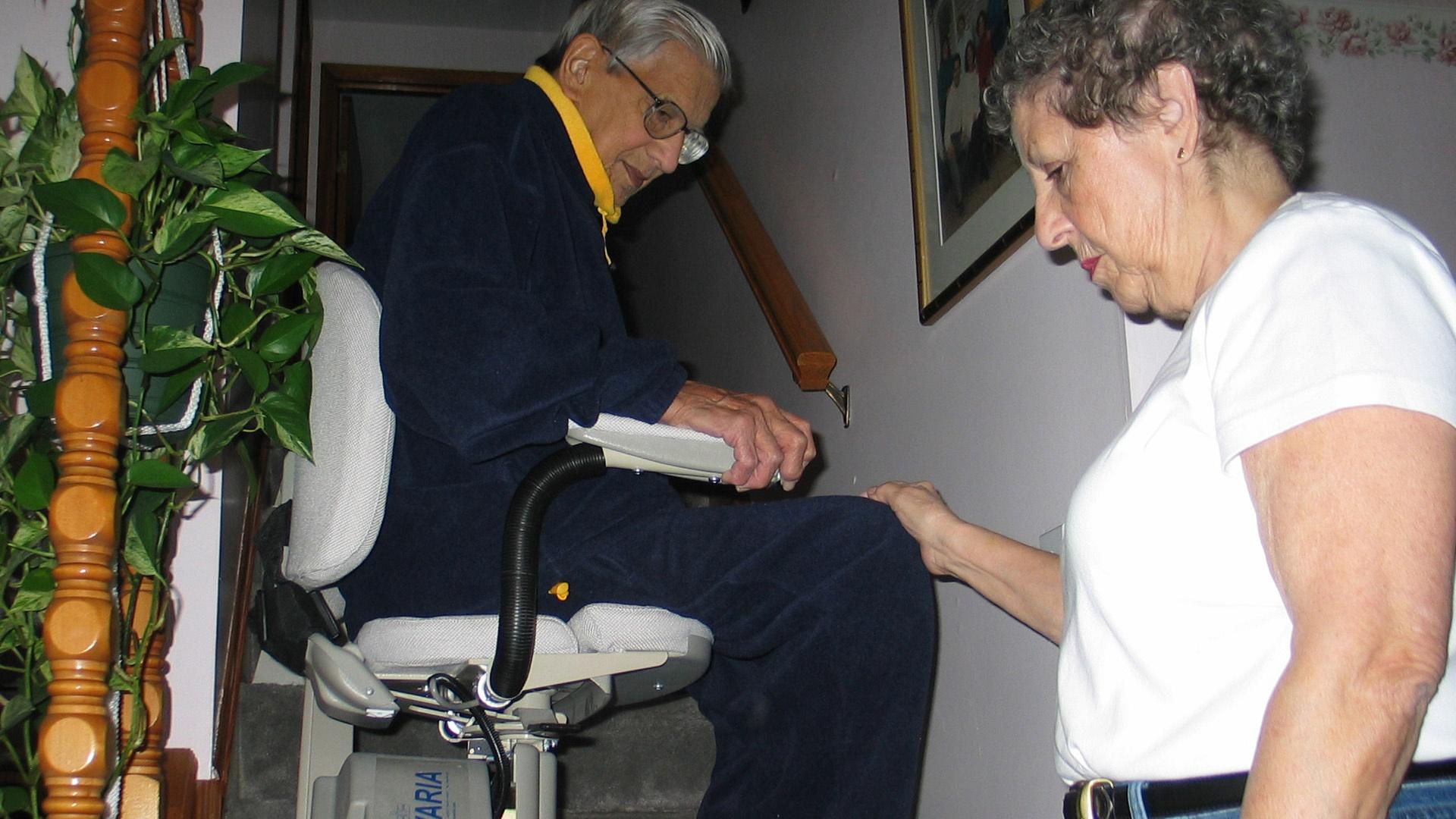 Eldery couple installed a lift to help them get upstairs