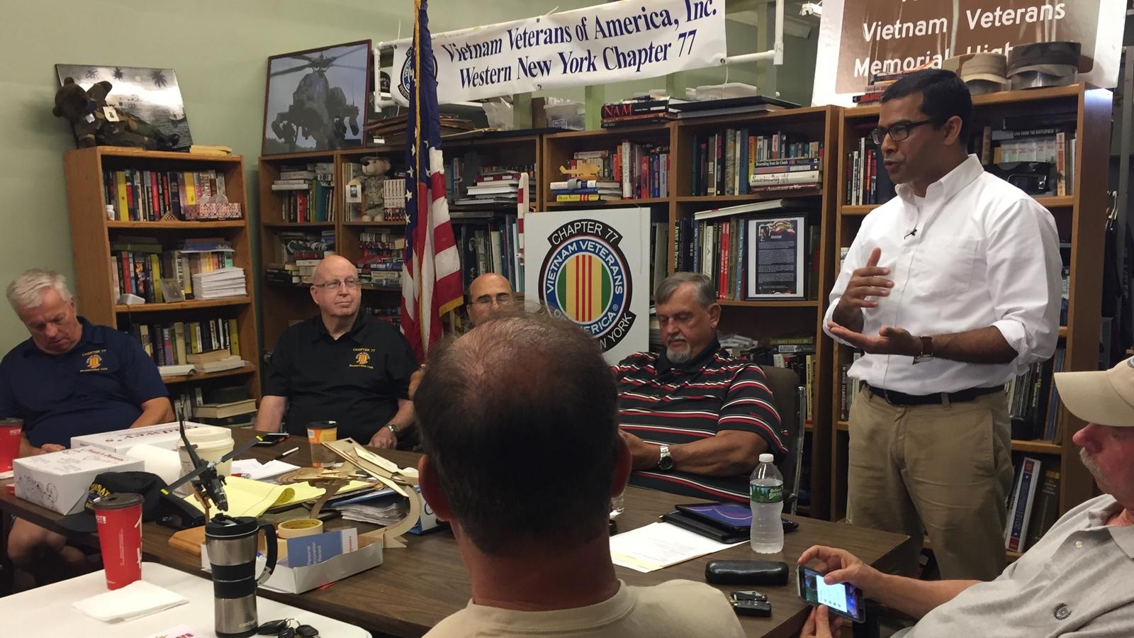 Thomas Chacko presents his findings at  at the local VVA chapter headquarters.