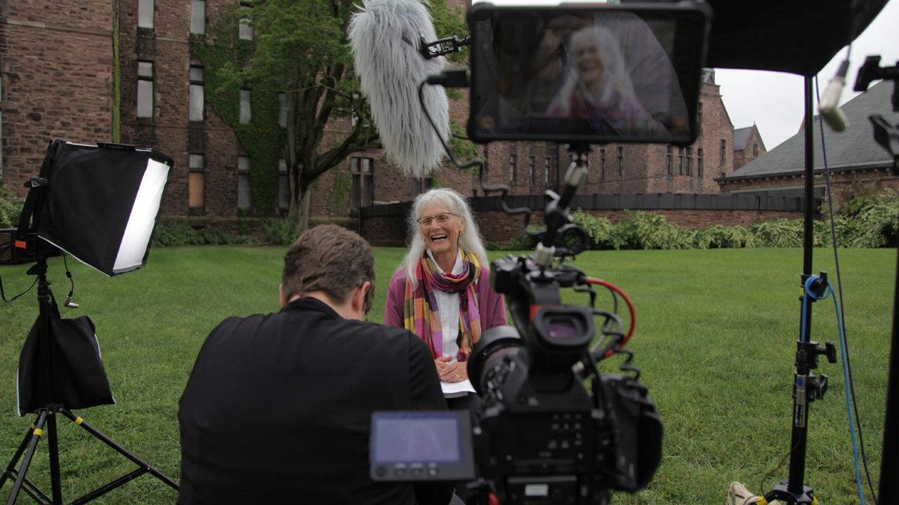 Producer Lynne Bader interviews Lynda Schneekloth for the WNED PBS documentary Reimagining A Buffalo Landmark.