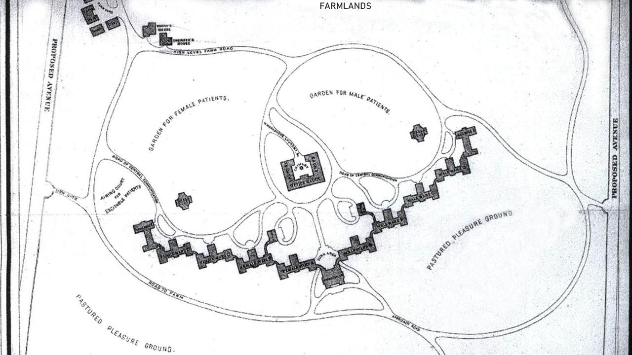 Drawing of the site plan for Buffalo State Asylum 
