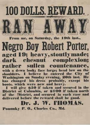 Historical flyer for reward for runaway slave.