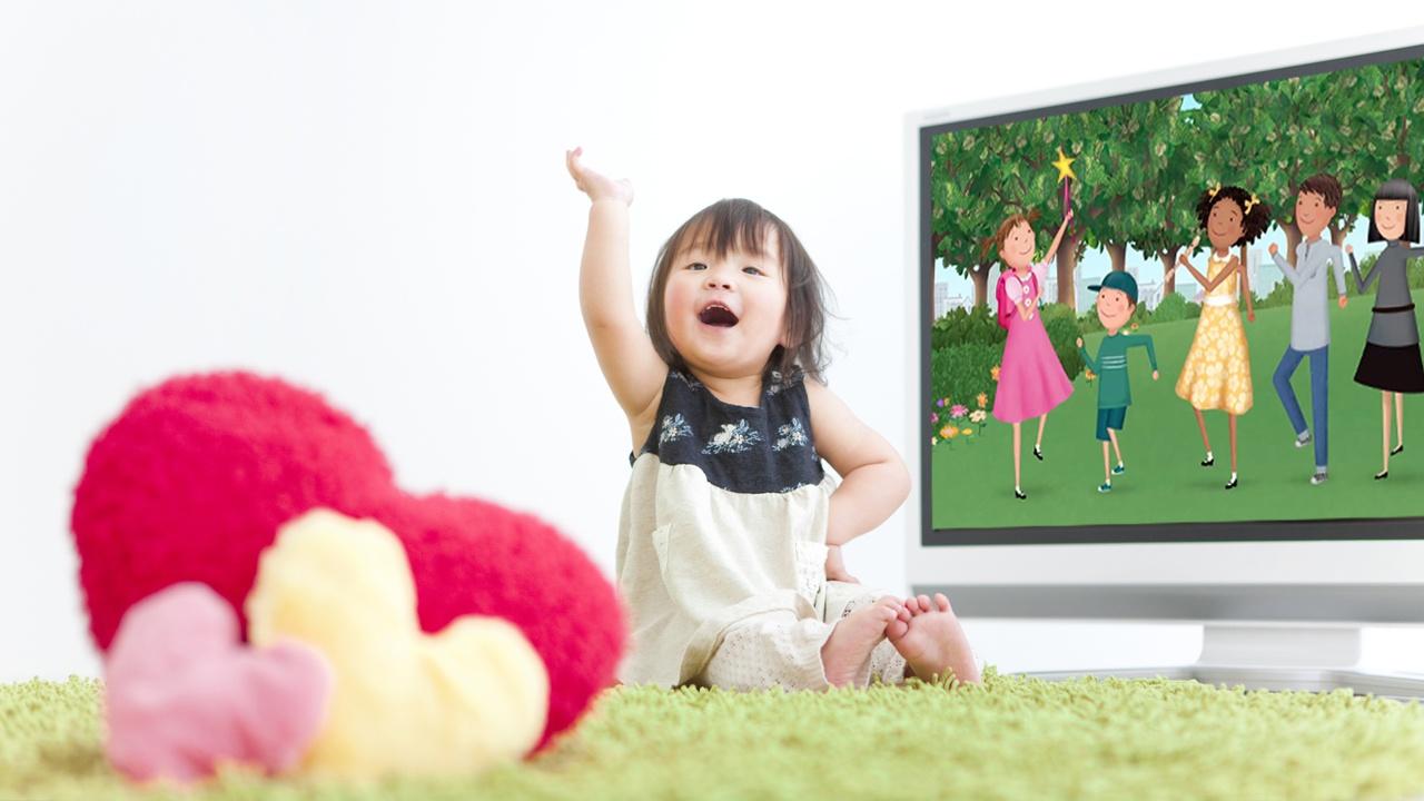 yuong girl watching Pinkalicious on WNED PBS KIDS