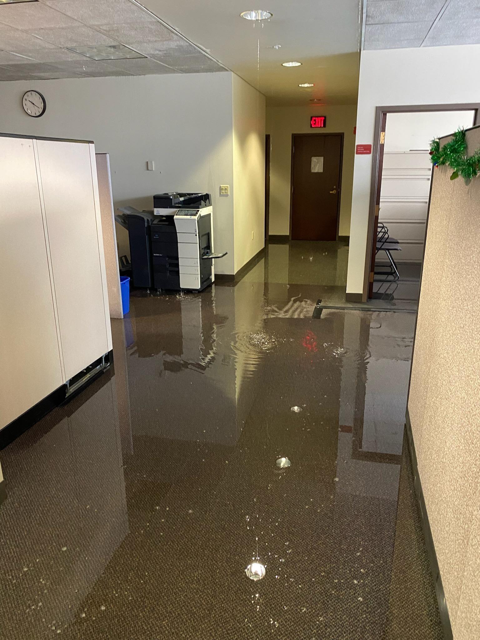 3rd floor flooding, lighting and ceiling damage in the Development department –  Dec. 26, 2022 