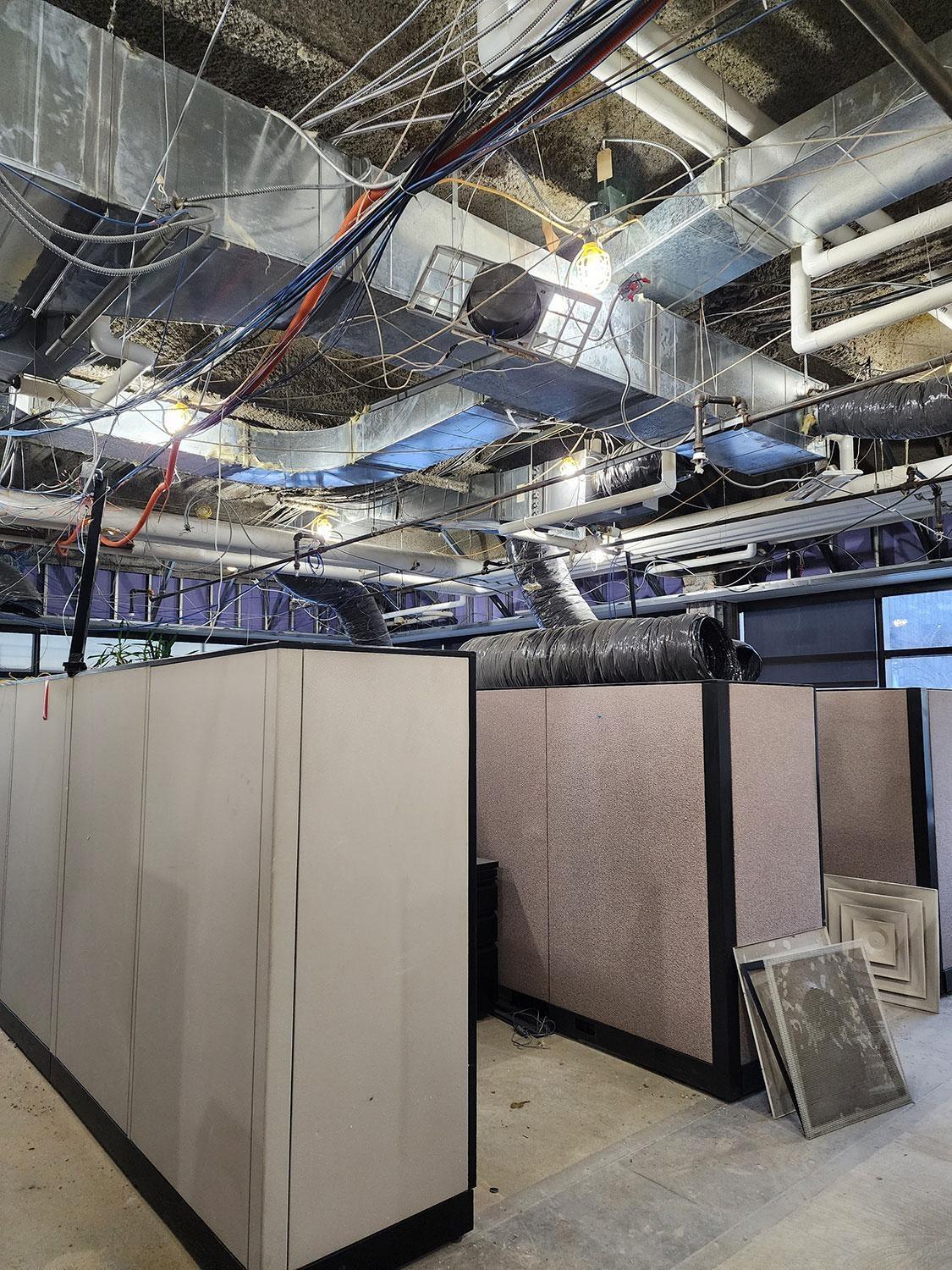 2nd floor ceiling and flooring removal in the WBFO Reporter Workspace – March 15, 2023