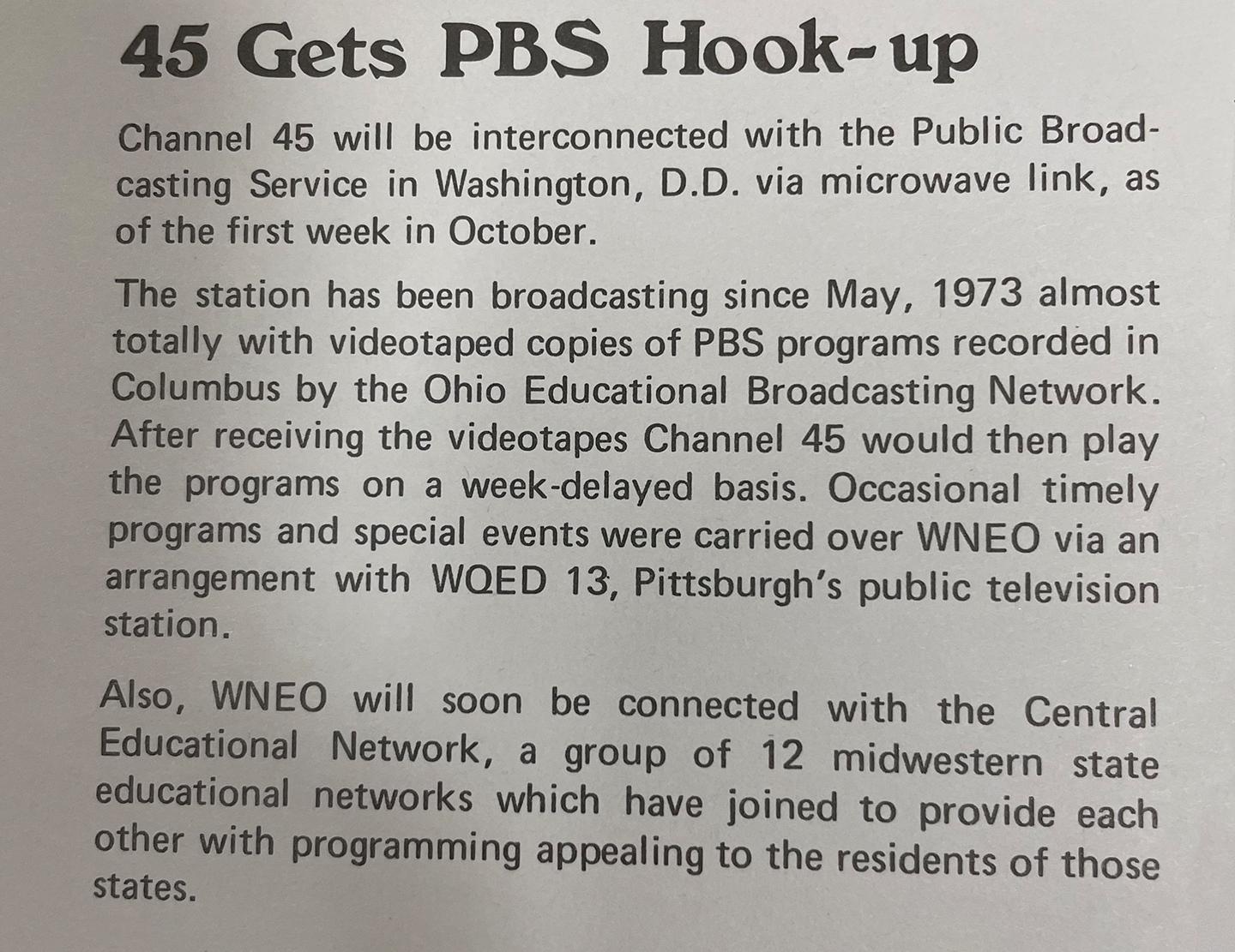 45 Gets PBS Hook-up newspaper clip