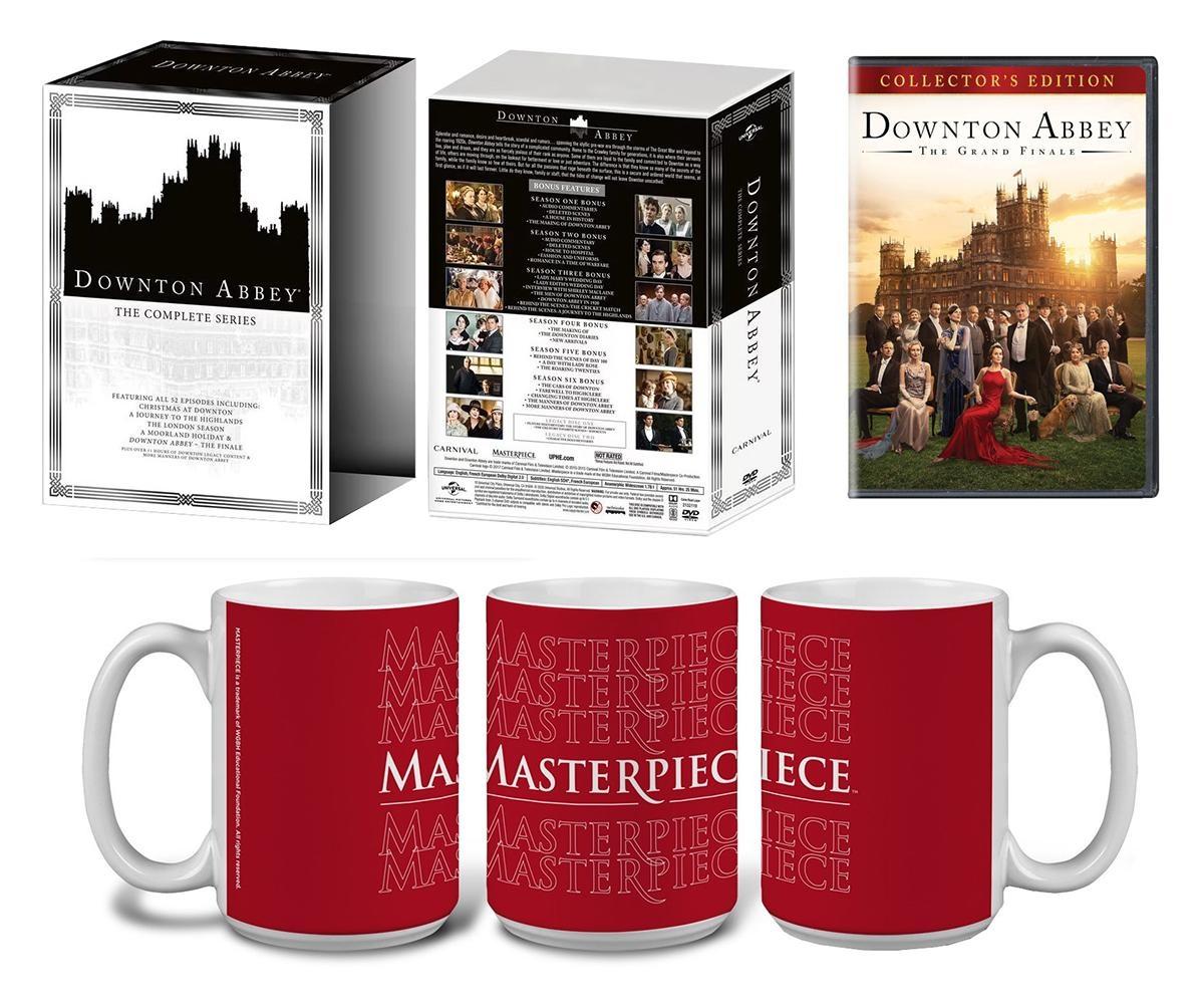 Downton Abbey: The Complete Series (21 DVD Set), the Downton Abbey: The Grand Finale - Collector's Edition DVD, and the Masterpiece Repeating Logo