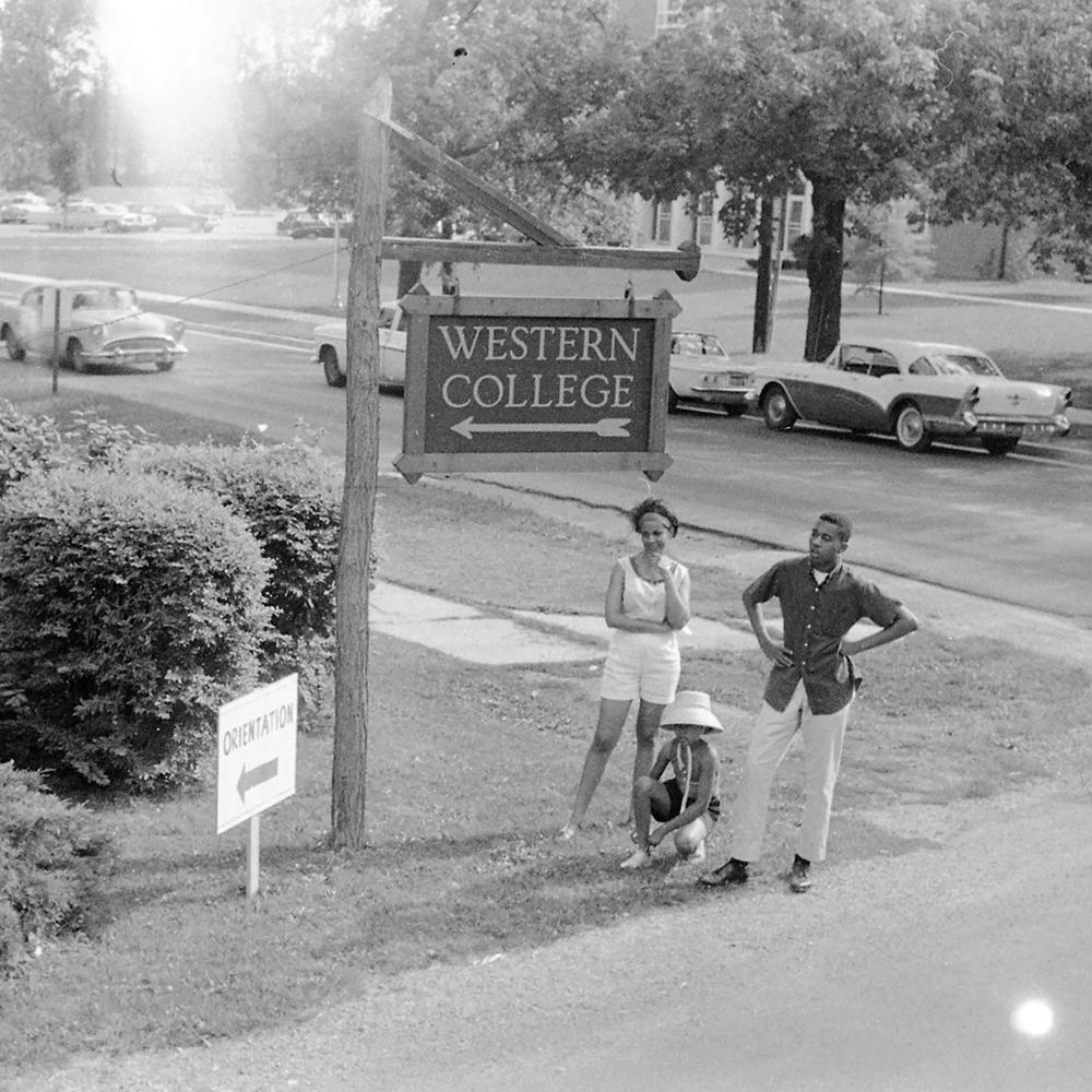 Western College Sign with Three Young People; June 1964. M351 Herbert Randall Freedom Summer Photographs, Historical Manuscripts, The University of Southern Mississippi.