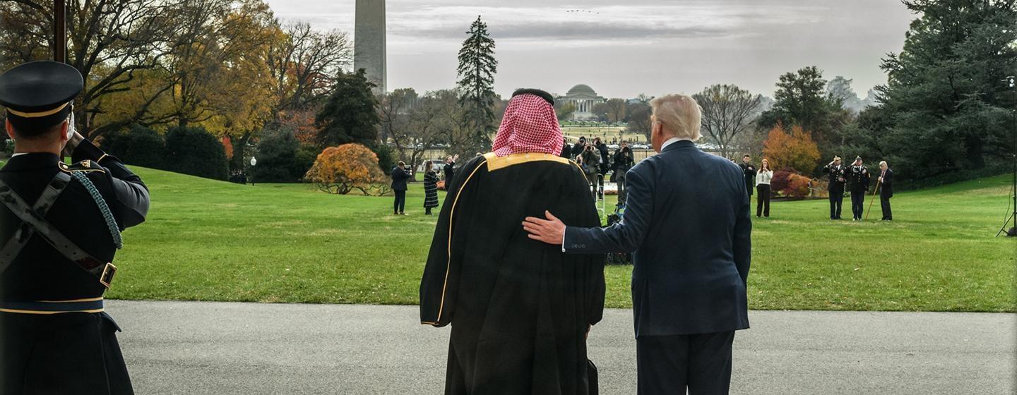 President Donald Trump welcomes Crown Prince and Prime Minister Mohammed bin Salman Al Saud of Saudi Arabia at the South Portico of the White House, Tuesday, November 18, 2025. Credit: Official White House Photo by Joyce N. Boghosian