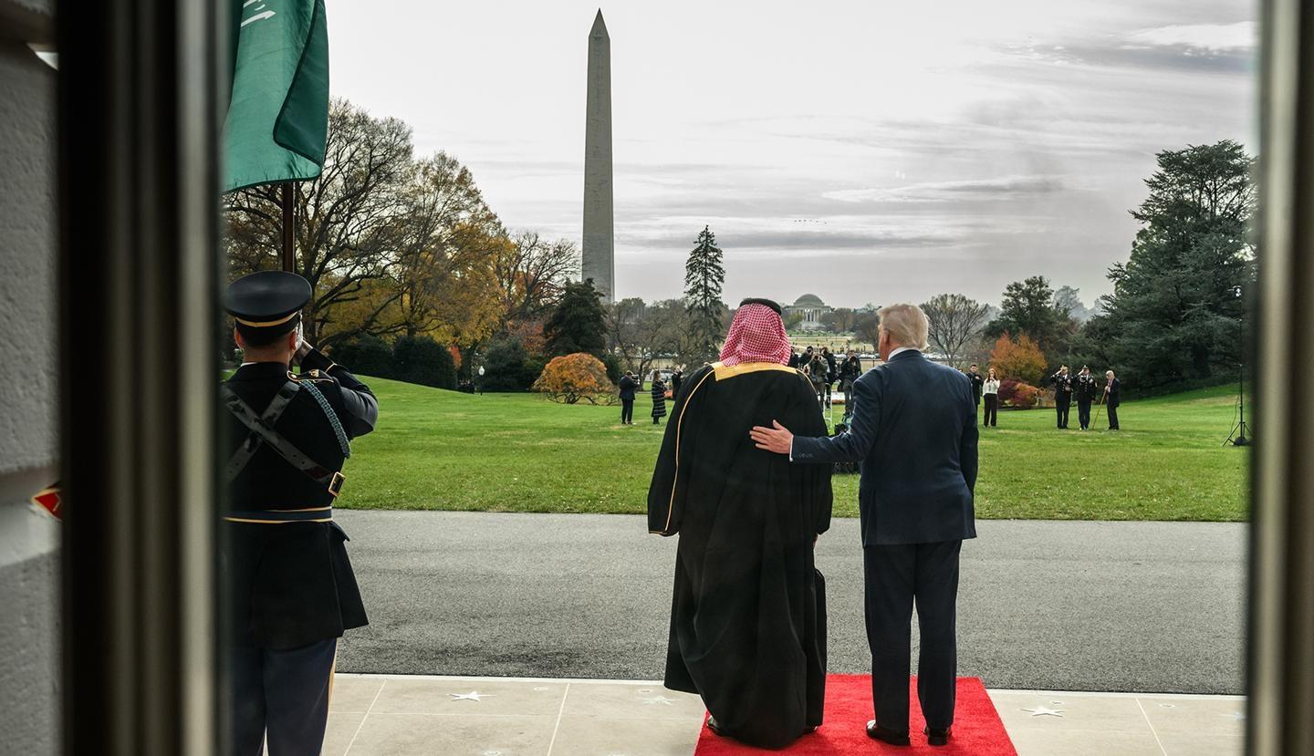 Photo: CorrePresident Donald Trump welcomes Crown Prince and Prime Minister Mohammed bin Salman Al Saud of Saudi Arabia at the South Portico of the White House, Tuesday, November 18, 2025. Credit: Official White House Photo by Joyce N. Boghosian