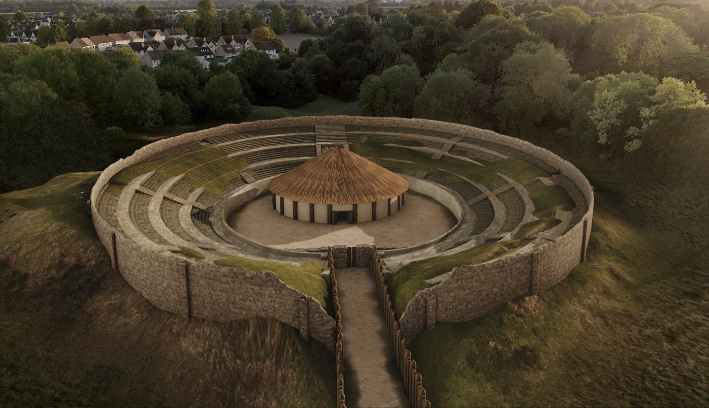 Rendering of Cirencester Amphitheatre with 5th-century modifications. Credit: © Pioneer Productions
