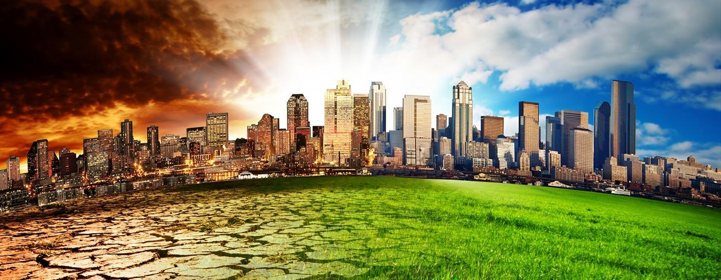 A city showing the effect of climate change