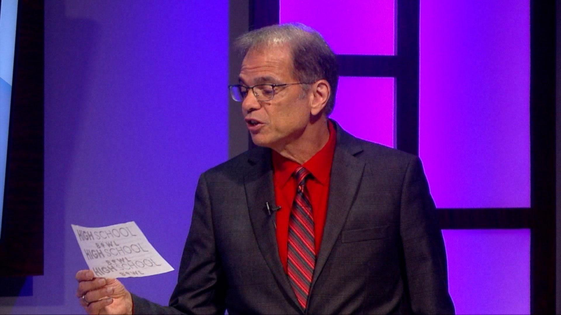 High School Bowl Question being read on air by host Jim Koski