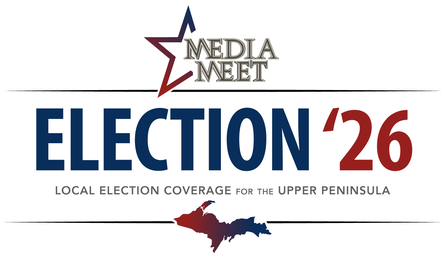 Election 2026 logo featuring the Upper Peninsula and subtitle "Local Election Coverage for the Upper Peninsula"