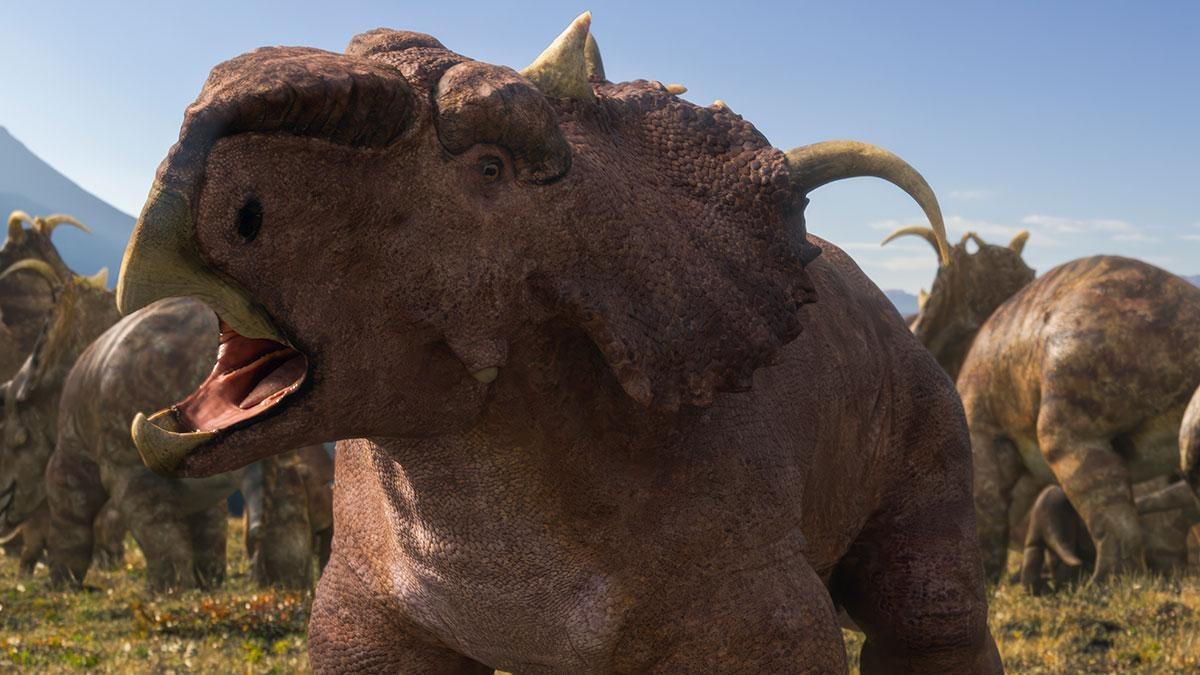 Travel back in time to the dangerous journey of the Pachyrhinosaurus, where their survival is at stake.