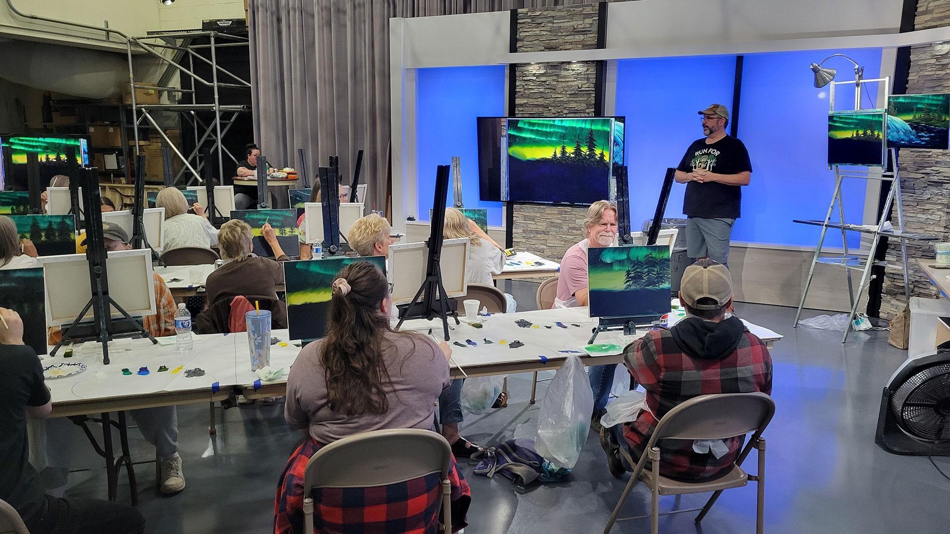 The painting seminar is done right in our WNMU-TV Studio 1, where all guests have multiple views of Ted and his work