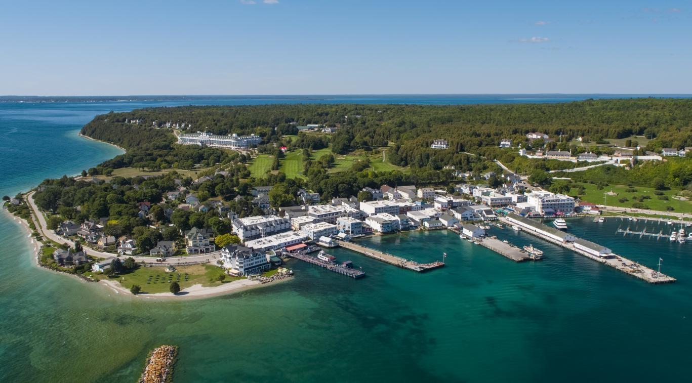 Overhead view of downtown Mackinac Island