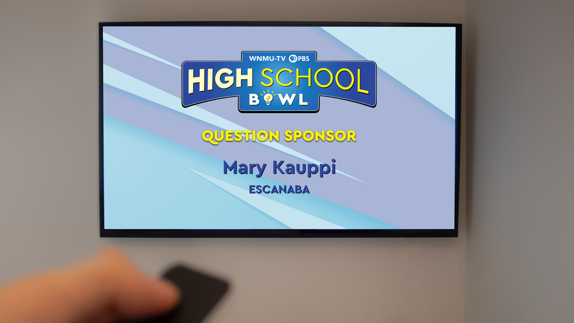 High School Bowl Question Sponsor screen displayed on a TV