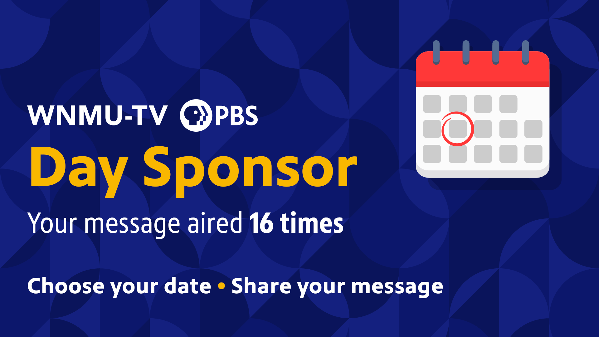 WNMU-TV Day Sponsor graphic with a generic calendar and a circled date