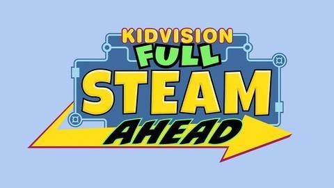 KidVision Full Steam Ahead logo against a blue background.