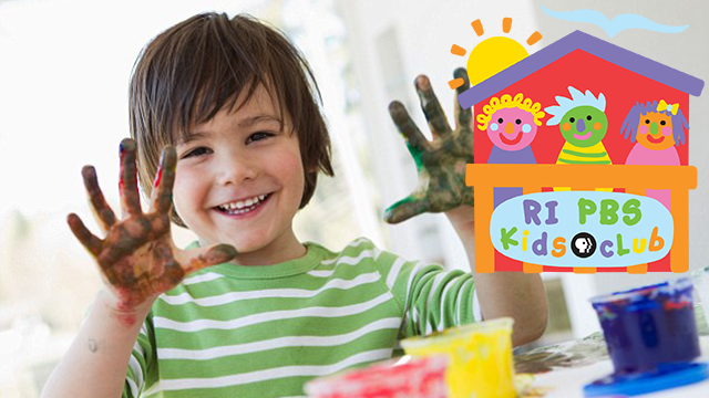 Rhode Island PBS Kids Club logo and child with fingerpaint.