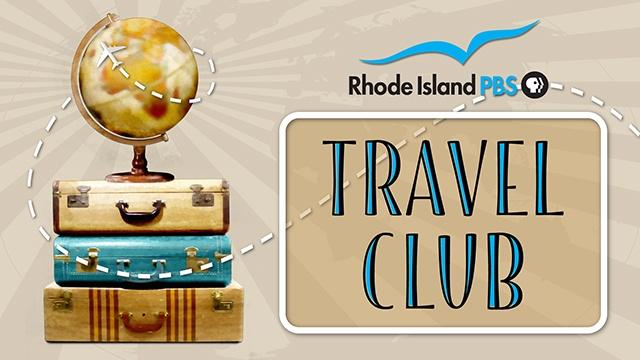 Rhode Island PBS Travel Club logo with stacked suitcases topped with globe.