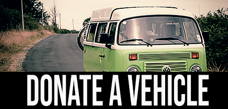 "Donate a Vehicle" image of old VW Bus