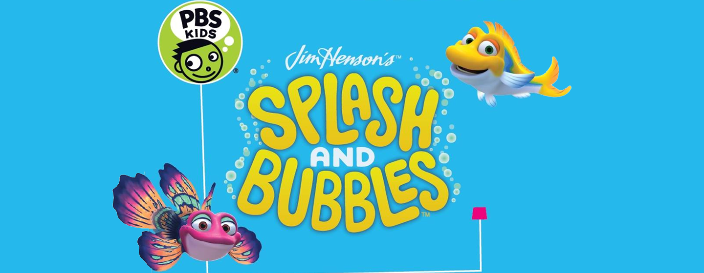 Two cartoon fish, the PBS Kids logo and the logo for Jim Henson's Splash and Bubbles