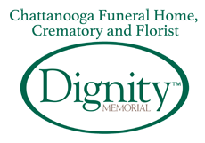 Logo for program sponsor Chattanooga Funeral home, Crematory and Florist and the Dignity Memorial mark