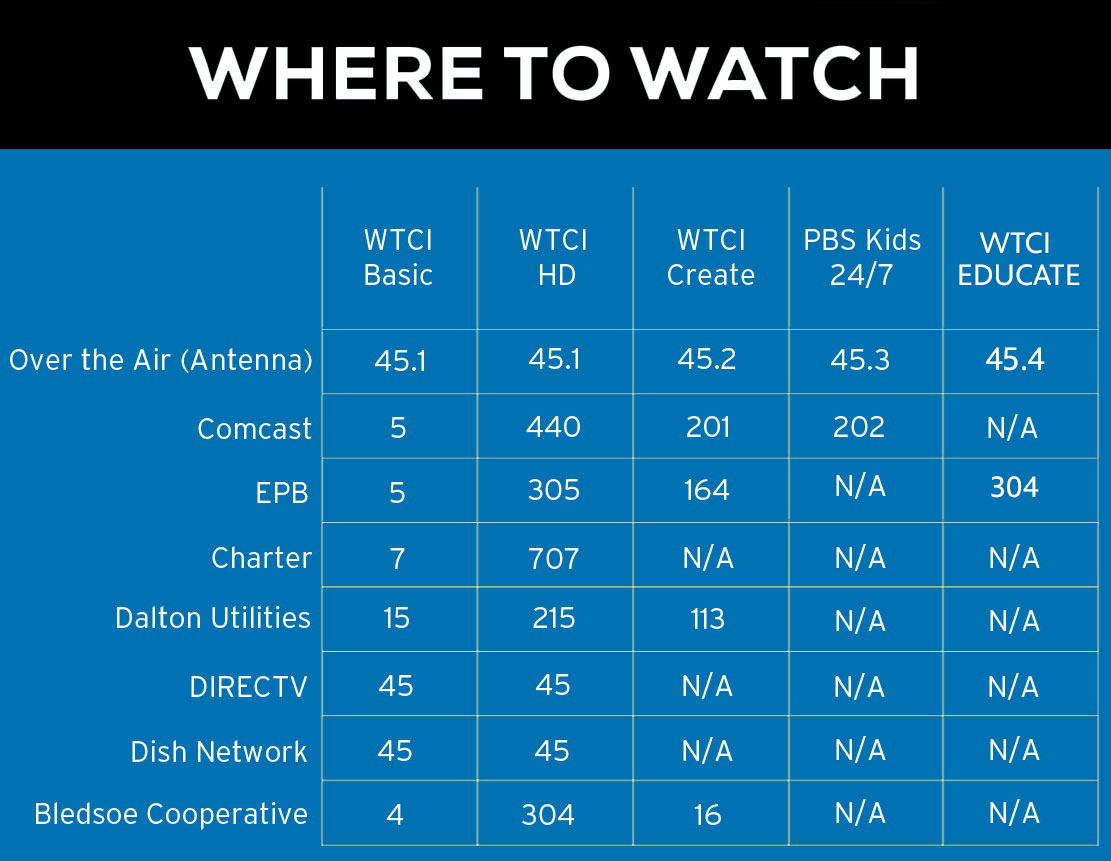 "Where to Watch" grid featuring channel information for local providers