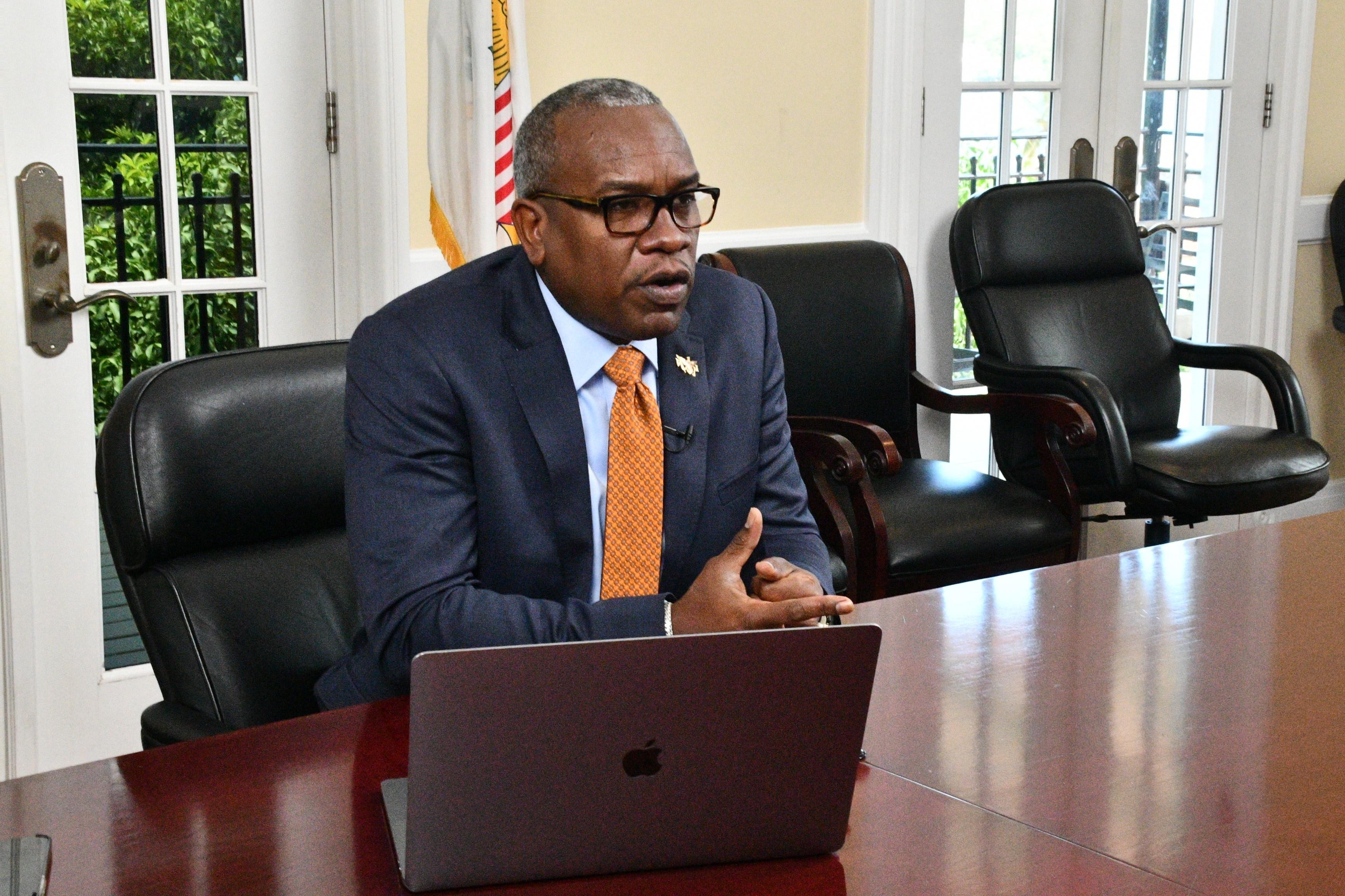 Governor Bryan at Press Conference at the Public Finance Authority on St. Thomas