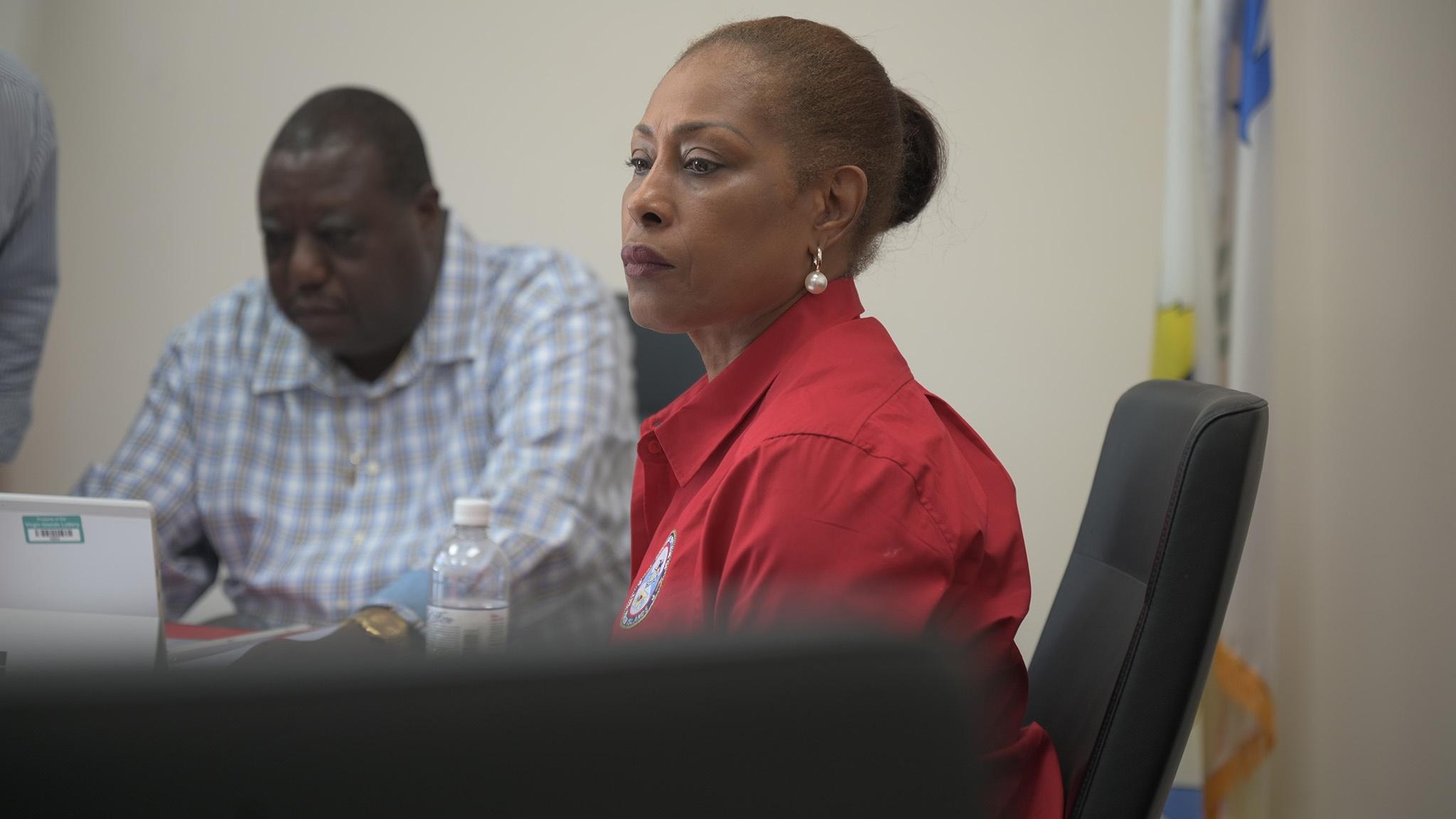 Pictured: Florine Audain-Hassell participates in an October 14, 2025 meeting at the Election System office on St. Thomas.