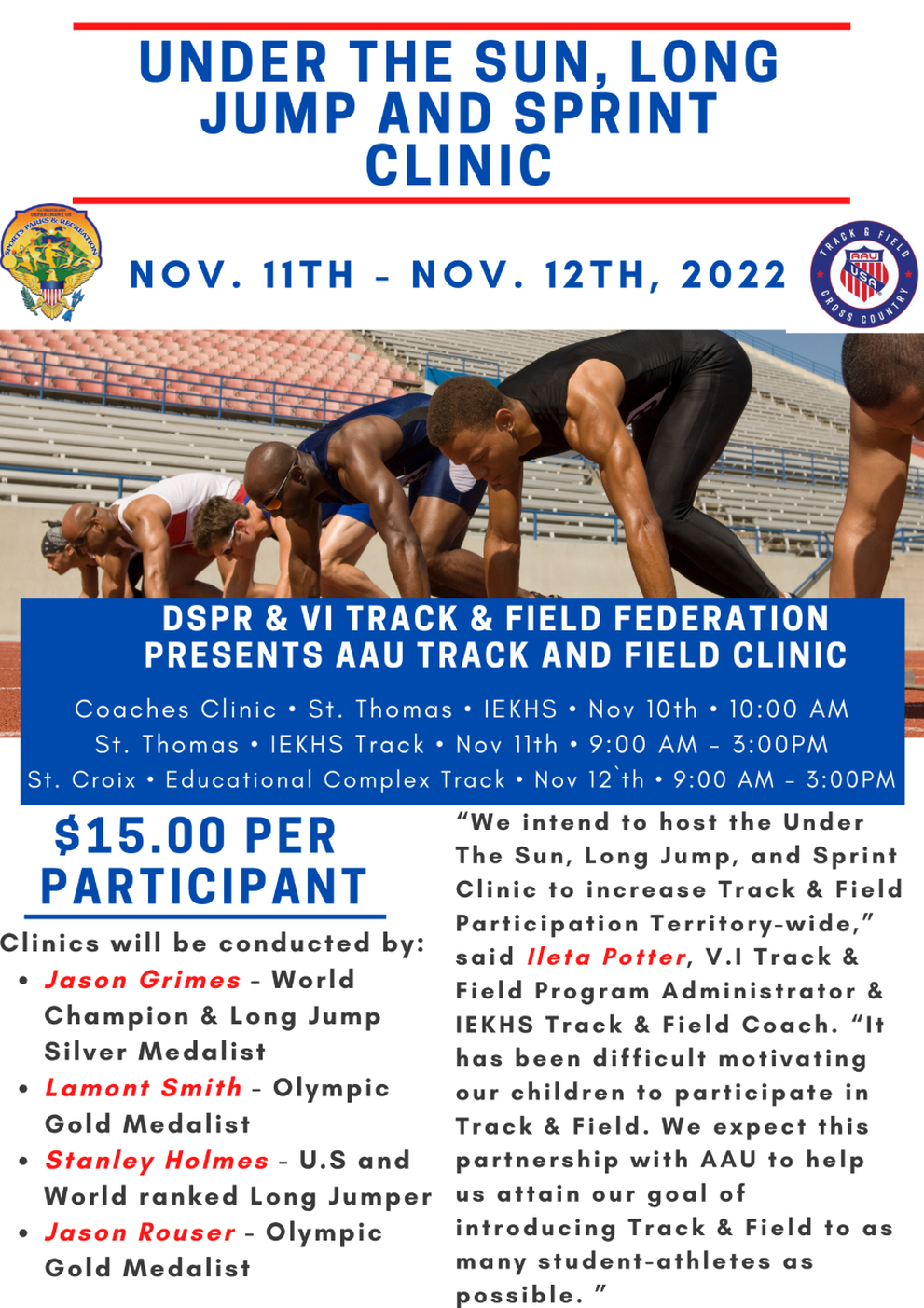 DSPR, Track & Field Federation, and AAU's Track & Field Clinic